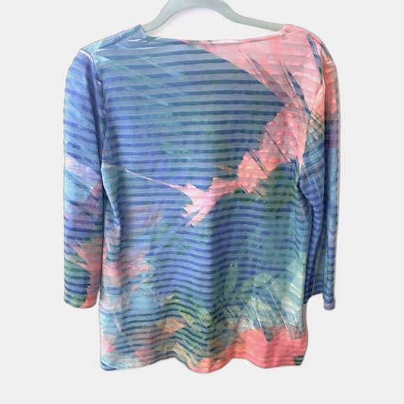 SOFT SURROUNDINGS Women’s Large Ribbed Floral Top Tropical Colorful Tunic Blouse - Picture 6 of 8